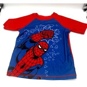 Marvel Spider-Man Rash Guard Swim Shirt Kids Size 5/6 Red Blue Short Sleeve UPF